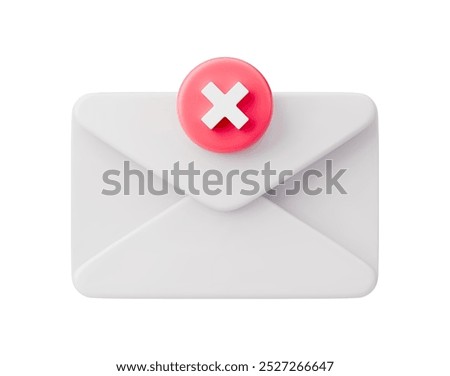 3d closed mail with error sign. White envelope with red rejected cross sign. Email concept canceled message or unsubscribe. Realistic vector illustration of decline email, spam, deleted SMS.