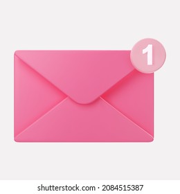 3d closed pink mail envelope icon with marker new message isolated on grey background. Render giving love email for Mother and Valentines Day greetings. 3d realistic vector