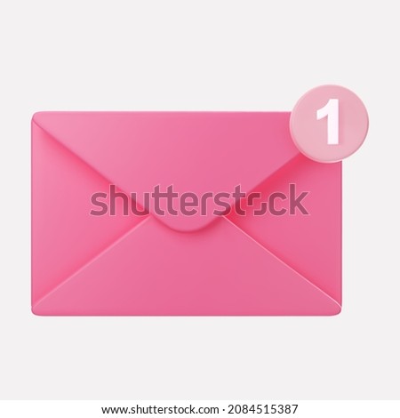 3d closed pink mail envelope icon with marker new message isolated on grey background. Render giving love email for Mother and Valentines Day greetings. 3d realistic vector