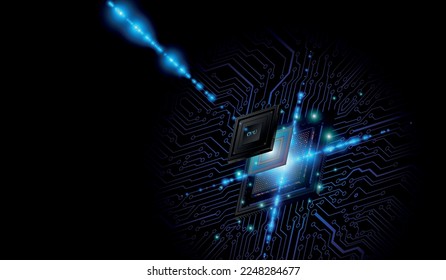 3D closeup of cpu.CPU Chip on Motherboard. Central Computer Processors CPU concept. Quantum computer, large data processing, database concept. Futuristic microchip processor. Digital chip.