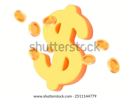 3D close-up of a dollar symbol with golden coins. Vector illustration for business, casino, and financial systems.
