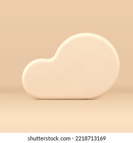 3d cloud beige sky decorative element seasonal weather cute creative design front view realistic vector illustration. Premium atmosphere cloudscape fluffy slim bubble curved minimal rendering object