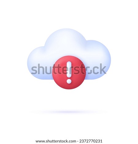 3D Cloud computing error icon. Concept of broken communication with database. Data issue, disconnection. Trendy and modern vector in 3d style.