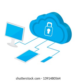 3d cloud computing icon connect to different devices - Vector