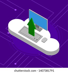 3d cloud computing icon connected to a computer - Vector