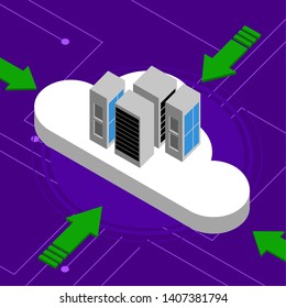 3d cloud computing icon connected to servers - Vector