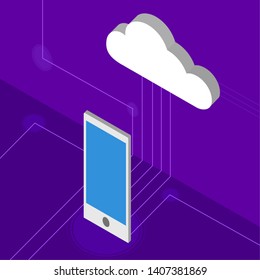 3d cloud computing icon connected to a smartphone - Vector