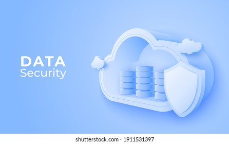 3D Cloud computing online data storage service. Digital technology security background. Vector art illustration