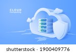 3D Cloud computing online service. Digital technology security background. Vector art illustration