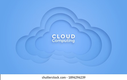 3d Cloud computing online service. Digital technology paper craft background. Vector art illustration.	