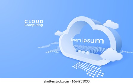 3d cloud computing service. Digital technology background. Vector art illustration