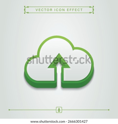 3D Cloud Data Upload Icon with Eco Green Nature Style and Realistic Vector Effect