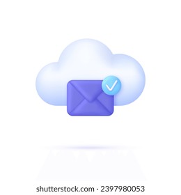 concepto de servicio de correo electrónico en nube 3D. Cloud Server Hosting para correo electrónico. Servicio de mensajes en línea. Vector moderno y moderno de estilo 3d