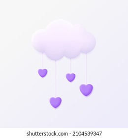3d Cloud and hearts isolated on light background. Valentine's day concept. Trendy and modern vector in 3d style.