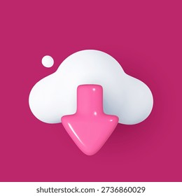 3D cloud icon with upload and download arrows representing media loading, data transfer, cloud storage, and cloud computing concepts.