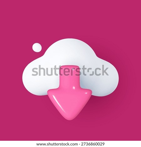 3D cloud icon with upload and download arrows representing media loading, data transfer, cloud storage, and cloud computing concepts.