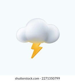 3D cloud with lightning thunder emoji, thundercloud, thunderstorm cloud. Weather, Meteo forecast concept. 3d vector realistic render icon illustration. Rain weather