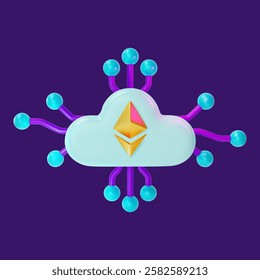 3d Cloud Mining Service Cartoon Design Style Crypto Currency Concept. Vector illustration of Cryptocurrency Finance Technology