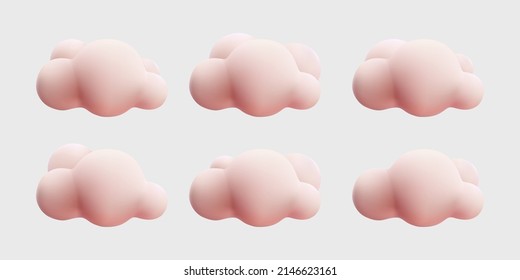 3D Cloud rosa pastellfarbenen cute Cartoon Stil Sammlung Set. isoliert.