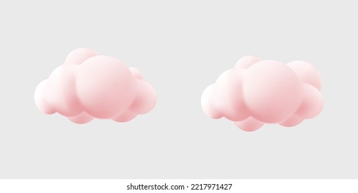 3d cloud pink pastel scane. Cartoon render style 2 collection set 