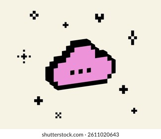 3D cloud pixel art black element. Y2k inspired trendy collage sticker. Mood of 90's. 8-bit retro style vector illustration. Simple geometric cloud shape. Game abstract icon