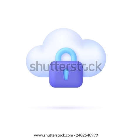3D Cloud Protection icon. Safe online storage. Cloud security concept. Closed padlock. Data storage. Technology concept. Trendy and modern vector in 3d style