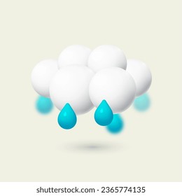 3D cloud and rain vector illustration.