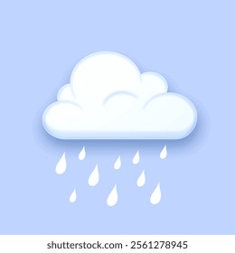 3d Cloud with Raindrops Icon Isolated on blue background