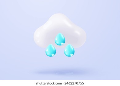 Nube 3D con Clima de caída de lluvia y tormenta. rayo o rayo en el pronóstico del Clima. Las condiciones meteorológicas del trueno. nube 3d con ilustración de render de ícono de Vector lluvioso y tormenta