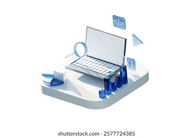 3D cloud service management. Digital technology background. Future 3D illustration technology data security