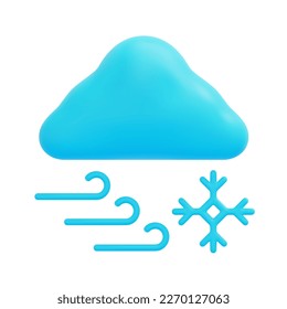 3d cloud and snowflake icon vector. Isolated on white background. 3d weather, meteorology, forecast and nature concept. Cartoon minimal style. 3d blizzard icon vector render illustration.