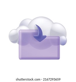 3D cloud storage folder icon, vector digital document file, computer data download backup service. Online information share app logo, safe business web server. Office cloud storage technology symbol