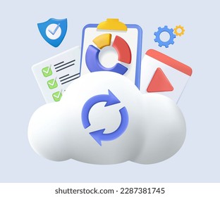 3D Cloud storage icon. Digital service or app with data transfering. Digital file organization service or app with data transfering. 3D render vector Illustration