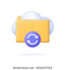 3D Cloud storage icon. Digital file organization service or app with data transferring. Synchronization Cloud concept. Internet Archive. Trendy and modern vector in 3d style