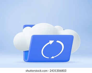 3d Cloud storage icon. Digital file organization service or app with data transfering. 3d rendering. Vector illustration