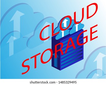 3d cloud storage for marketing design. Data management. Banner, poster template. Isometric digital technology web banner.