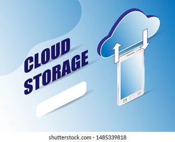 3d cloud storage for marketing design. Data management. Banner, poster template. Isometric digital technology web banner.