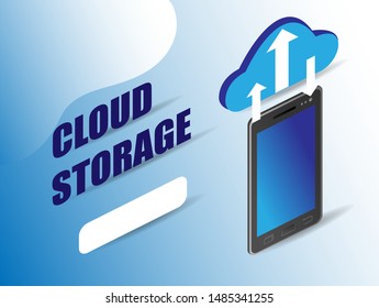 3d cloud storage for marketing design. Data management. Banner, poster template. Isometric digital technology web banner.