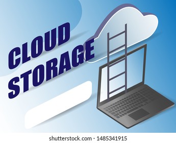 3d cloud storage for marketing design. Data management. Banner, poster template. Isometric digital technology web banner.