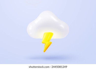 3D cloud with thunderbolt or flash of lightning. weather forecast, rainy weather and storm. Thunder meteorological conditions. 3d cloud with yellow glow lightning bolt vector icon render illustration