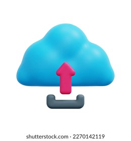 3d cloud upload icon vector. Isolated on white background. 3d cloud technology concept. Technology security. Data storage. Cartoon minimal style. 3d cloud icon vector render illustration.