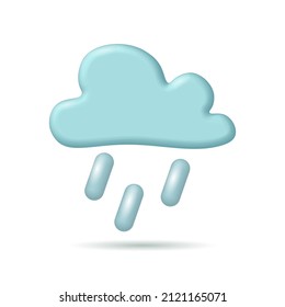 3D cloud weather icon. Mobile element cloudy camp travel logo. Autumn rain sad weather forecast map app.Gglowing vector illustration