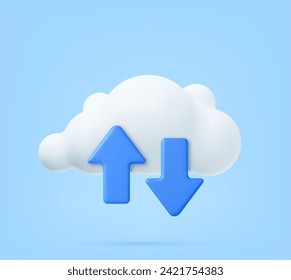 3d clouds arrow for concept design. Technology security. Cloud computing. Data storage. 3d rendering. Vector illustration