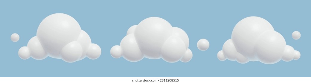 3d Clouds Kollektion. Glossy Realistic Plastic Cute Toy Design Elemente. dreidimensionale Vektorgrafik.