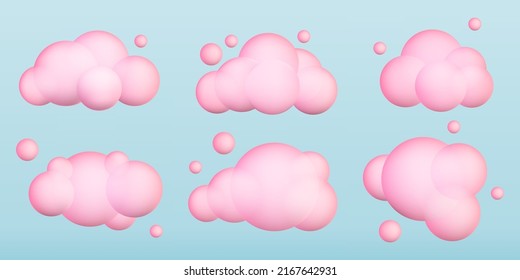  3d clouds set. Realistic clouds icons. 3d geometric shapes. Vector illustration. Eps 10.