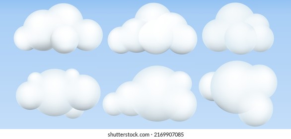  3d clouds set. Realistic clouds icons. 3d geometric shapes. Vector illustration. Eps 10.