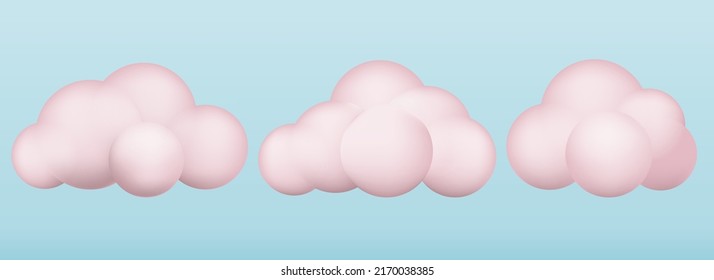  3d Clouds Set. Realistic Clouds Icons. 3d Geometric Shapes. Vector Illustration. Eps 10.