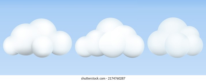  3d clouds set. Realistic clouds icons. 3d geometric shapes. Vector illustration. Eps 10.