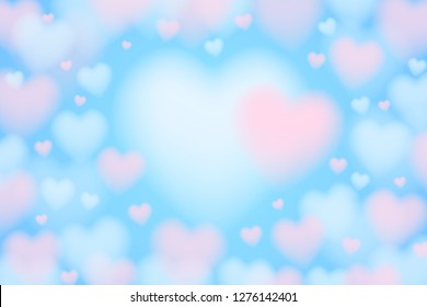 3d cloudy heart sky background in soft blue and living coral red colors. stock vector illustration clipart