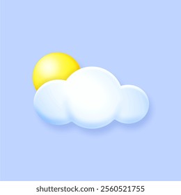 3D cloudy weather icon. Cloud covers sun. Interface for mobile programs and applications. Meteorology and forecasts. Symbol of spring season. Cartoon isometric vector illustration